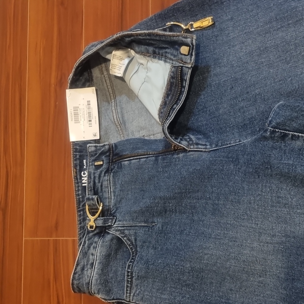 I.N.C. International Concepts Belted Flared-Leg Jeans Blue Size 6/28 - Picture 6 of 13